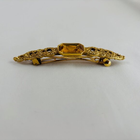 Amber Color Large Stone Barrette Gold Tone Metal Hair Clasp main image 7